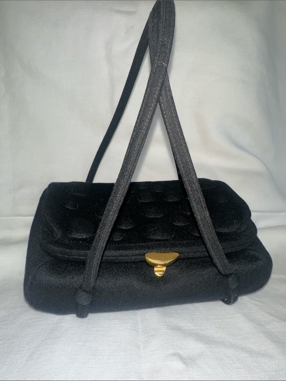 Vintage Mini Black Felt Bag with Gold-Tone Clasp satin lined